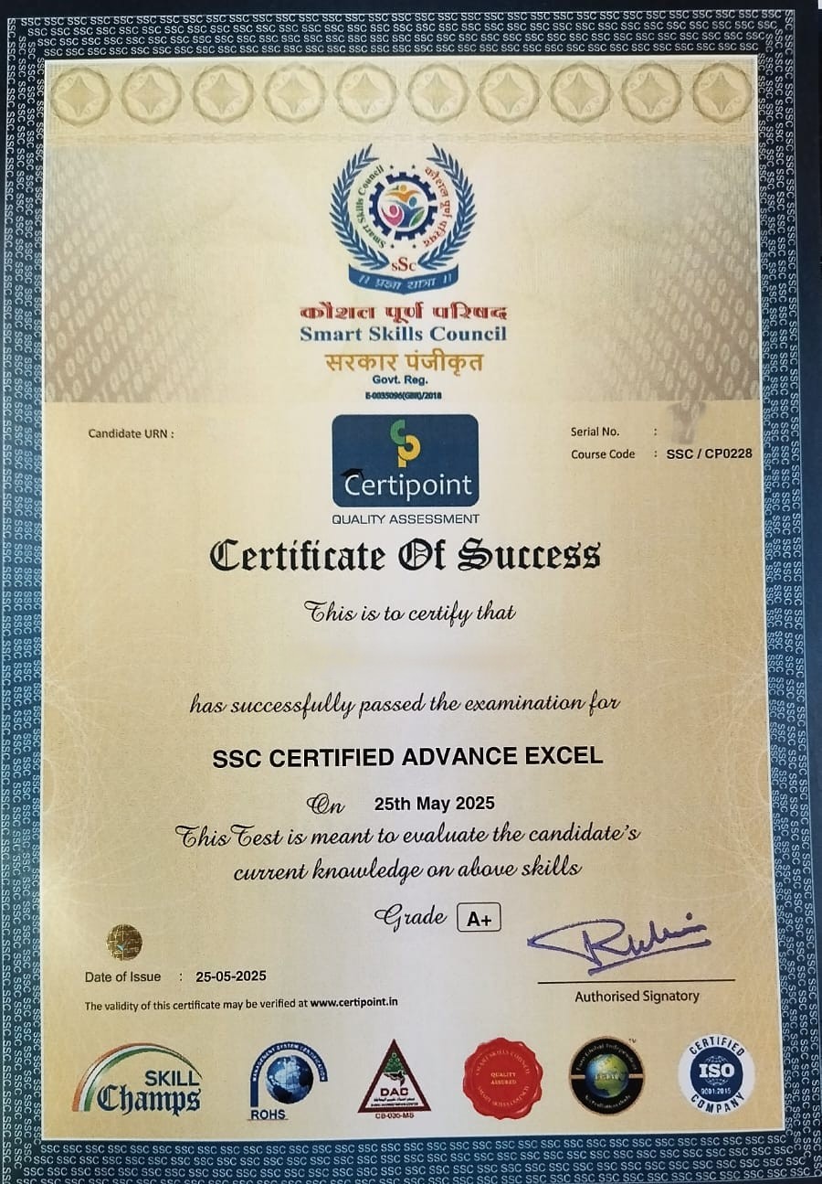 Certificate for Short Term & Diploma Certificate